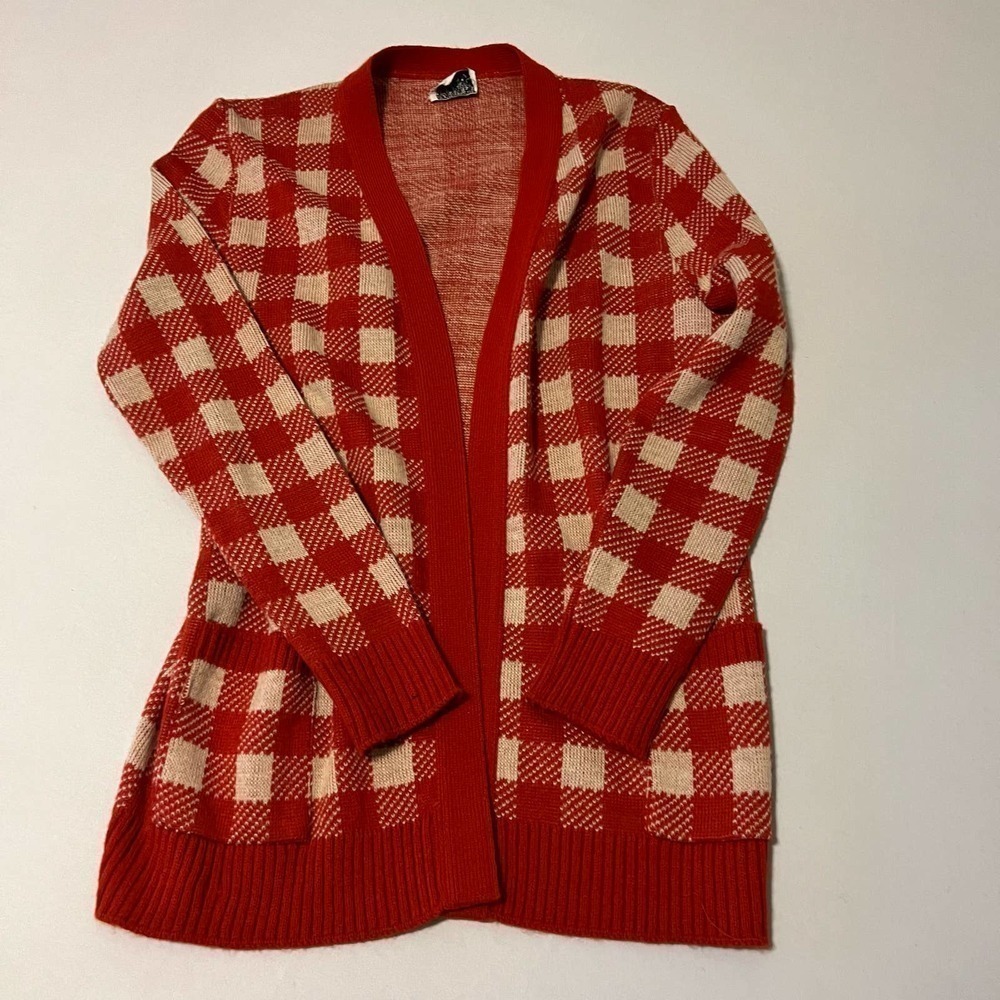VINTAGE orange and cream open front cardigan M